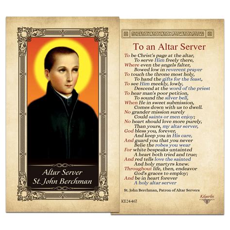 Altar Server St John Berchman Kilgarlin Laminated Prayer Card Shopcatholic