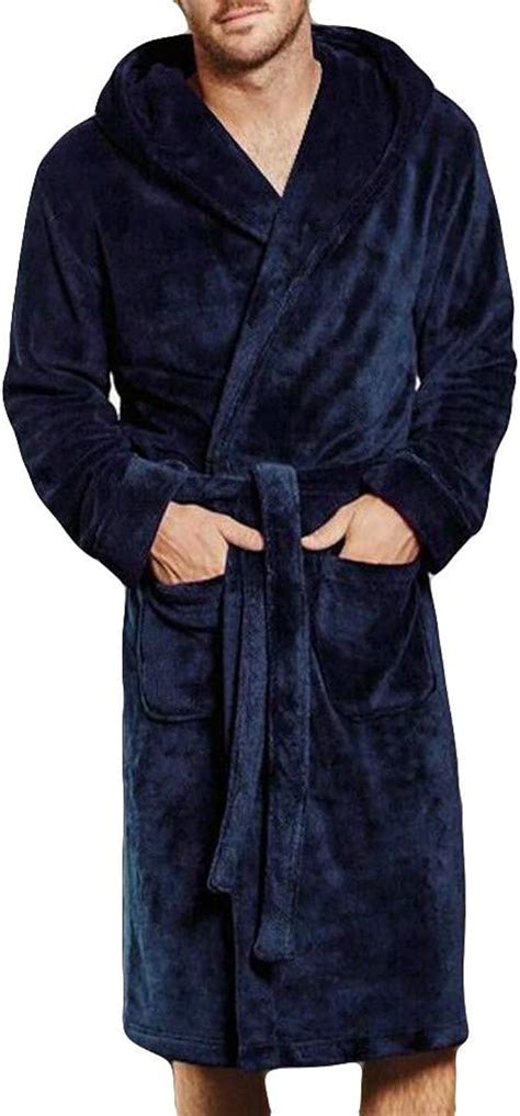 Vekdone Mens Hooded Bathrobe Fuzzy Fleece Robe Sherpa Lined Robe