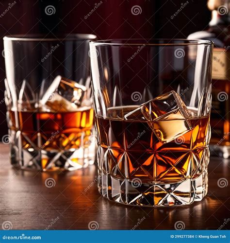 Crystal Glass of Whiskey, Alcoholic Drink, in Bar Environment Stock