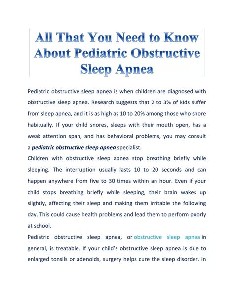 Ppt What Is Pediatric Obstructive Sleep Apnea Powerpoint