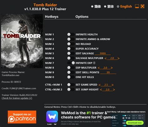 Tomb Raider Trainer Fling Trainer Pc Game Cheats And Mods