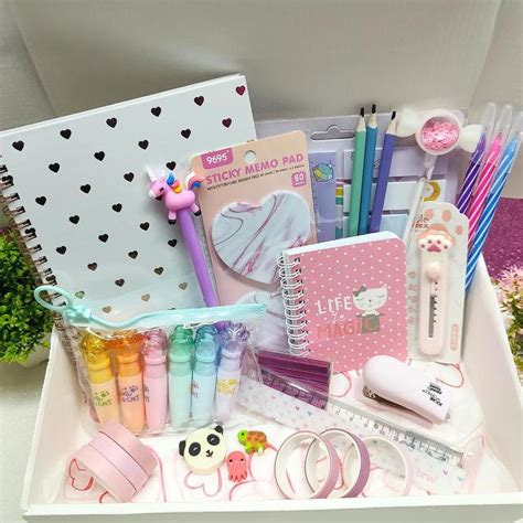 Caixa Kit Papelaria Fofa Kawai 20 Itens Kawaii Materiais De