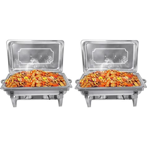 Jstuoke 2 Pack Chafing Dish Buffet Set 8qt Foldable Rectangular Chafer