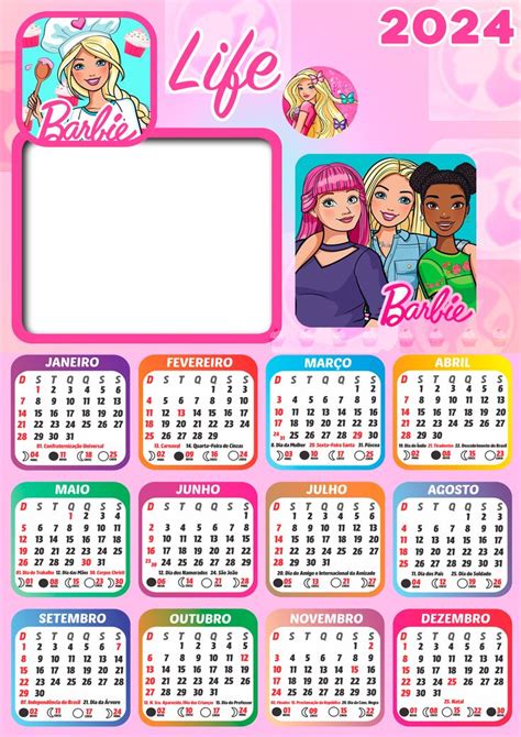 Calendário 2024 Barbie Life Moldura PNG para Colar Imagem Imagem