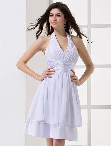 Beautiful Classic White Satin Halter Womens Evening Dress