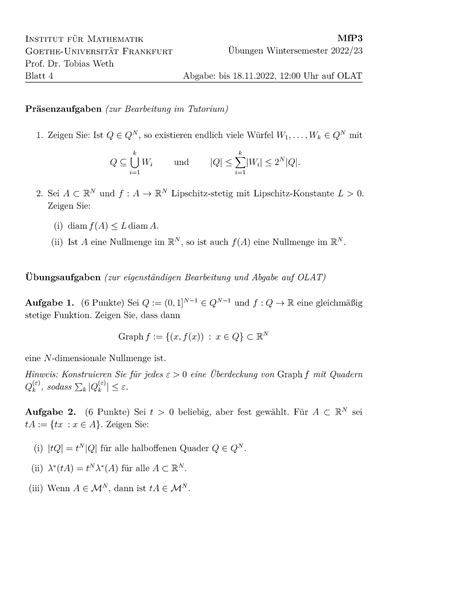 Mathe 3 Übungsblatt 04 Institut für Mathematik Goethe Universität