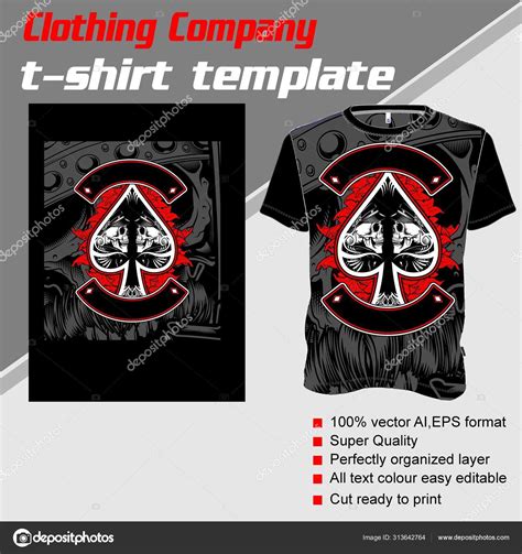 T Shirt Template Fully Editable With Skull Ace Scoop Vector Stock