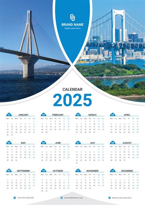 Modern Calendar Template Blue And White Background