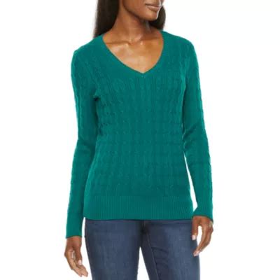 St John S Bay Womens V Neck Long Sleeve Pullover Sweater