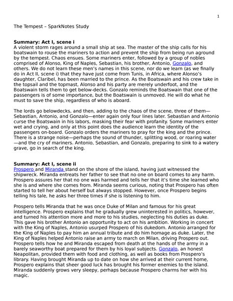 The Tempest Summary Notes From Sparknotes The Tempest Sparknotes