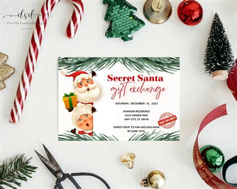 Secret Santa Invitation Template Christmas Gift Exchange Invitation ...