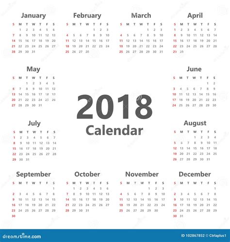 Plantilla Anual Del Planificador Del Calendario De Pared Para 2018