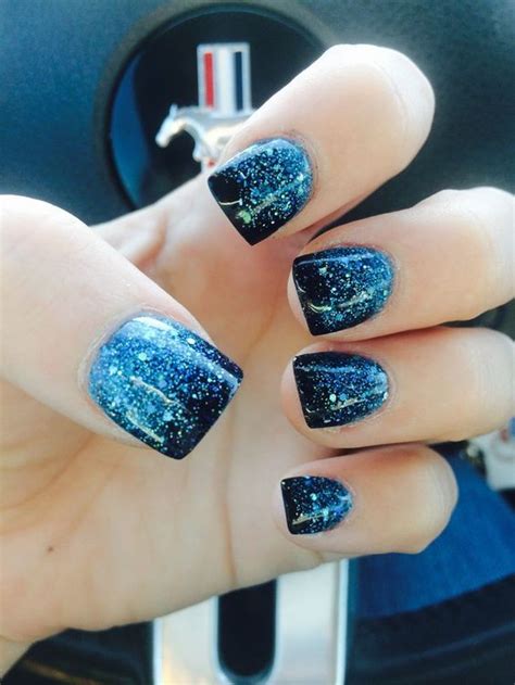 Get Sparkling With Blue And White Ombre Nails Featuring Glitter Click