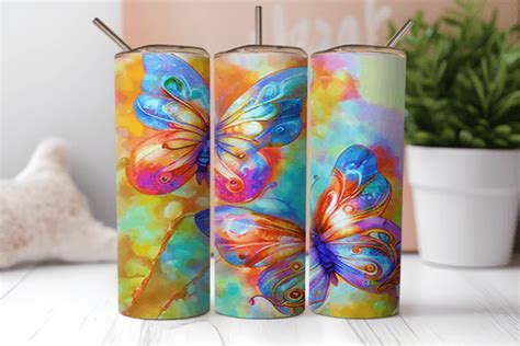 Butterflies 20oz Straight Tumbler Wrap Graphic By Artmix · Creative Fabrica