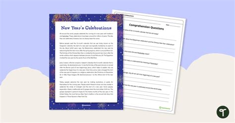 New Year S Celebrations Comprehension Worksheet Teach Starter