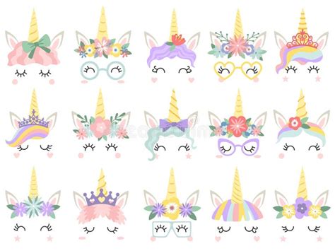 Vector Unicorn Face With Closed Eyes And Flowers Gold Glitter Horn