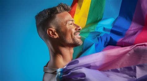 Premium AI Image Expressive Pride Photo Of A Gay Man With A Rainbow Flag Pride Month