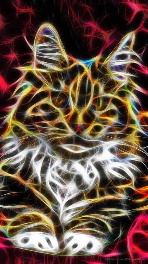 Lyf Mobile Wallpaper Hd Felidae Neon Fractal Art Pattern Organism