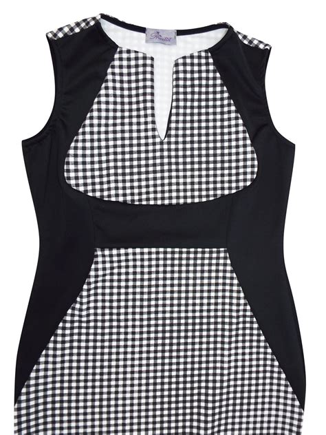 Praslin Praslin Black Check Print Curvy Contrast Panel Illusion Pencil Dress Plus Size