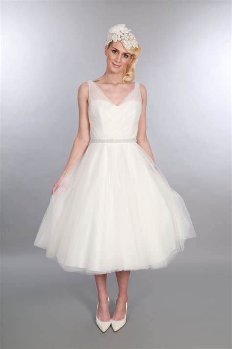 Timeless Chic Betsy Tea Length Tulle Wedding Dress V Neck