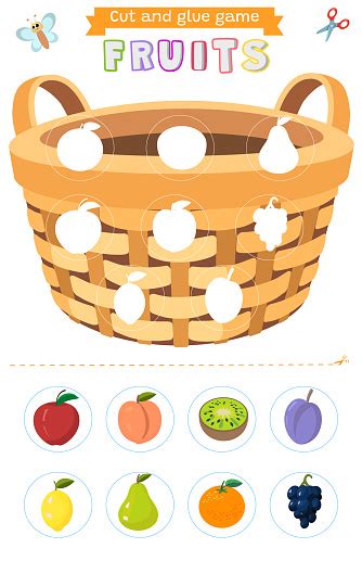 Learning Fruit Cut And Glue Educational Children Game Stock ...