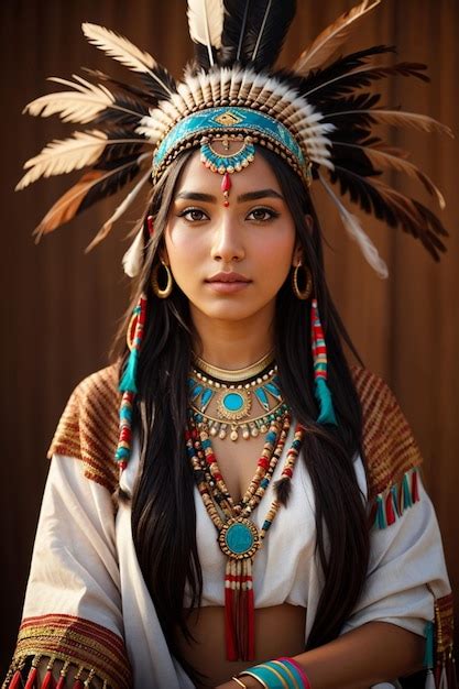 Premium Ai Image Beautiful Sexy Native American Woman In Traditional Tribal Costume