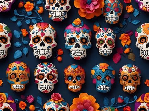 Premium Photo | Set of flat sugar skulls perfect for celebrating Dia de ...