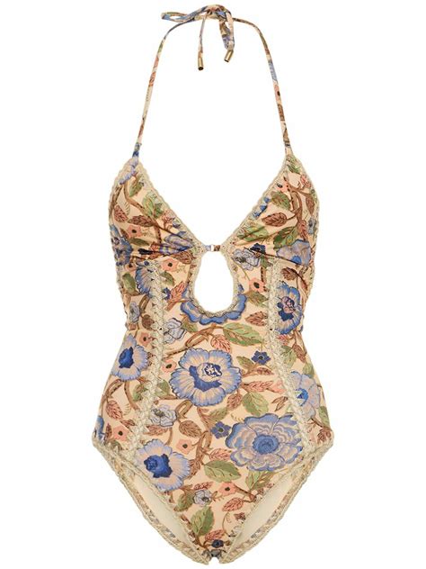 Zimmermann Junie Crochet Edge Printed Swimsuit Zimmermann