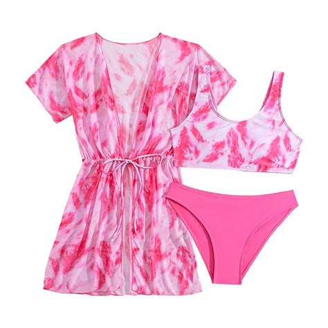 Hienoo Big Girls Piece Swimsuit Floral Upf Bikini Set With Cover Up Walmart