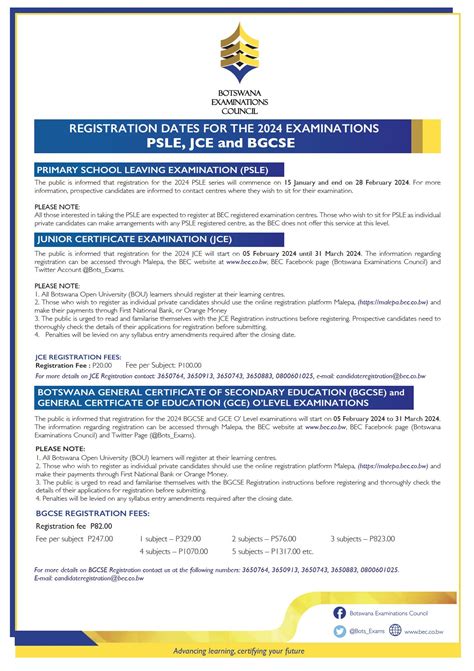 2024 Registration dates... - Botswana Examinations Council