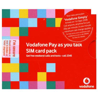 Vodafone Pay As You Go Sim Card Pack