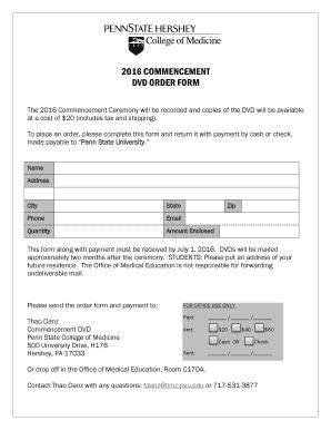 Fillable Online Commencement Dvd Order Form Penn State Health