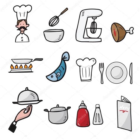 Chef Y Cocina Dibujos Animados Dibujar Iconos Ilustraci N De Stock