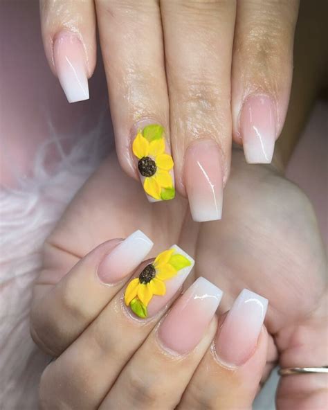 30 Coffin Sunflower Nails Perfect For The Summer 2024 Nail Designs Daily