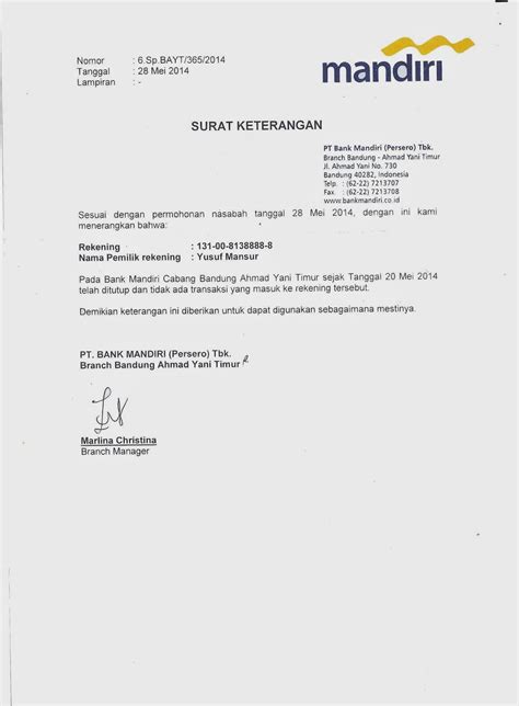 Detail Surat Penutupan Rekening Koleksi Nomer