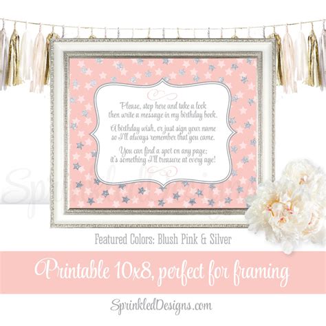 Birthday Guest Book Sign Blush Pink Silver Glitter 10x8