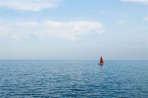 Background Blue Boat Calm Clouds Deep Blue Sea Ocean One Sail