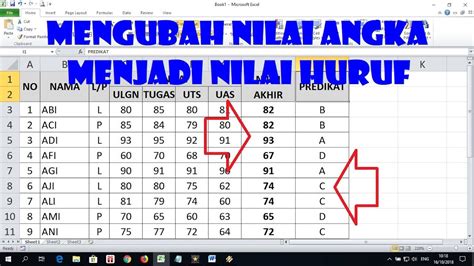 Cara Mengubah Nilai Angka Menjadi Nilai Huruf YouTube