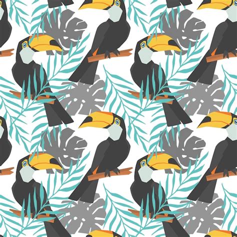 Premium Vector Seamless Decorative Pattern With Toucan And Tropical