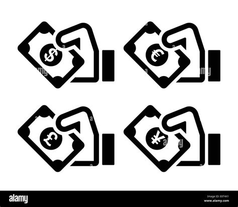 Hand With Money Icon Dollar Euro Yen Pound Stock Vector Image