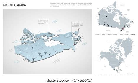 Isometric Canada Map City Names Administrative Stock Vector Royalty