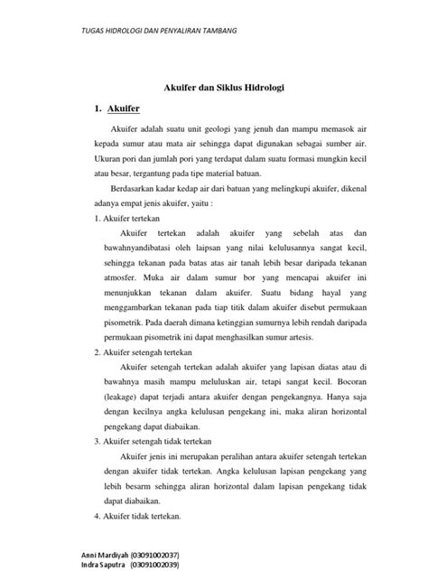 Pdf Akuifer Dan Siklus Hidrologi Dokumentips