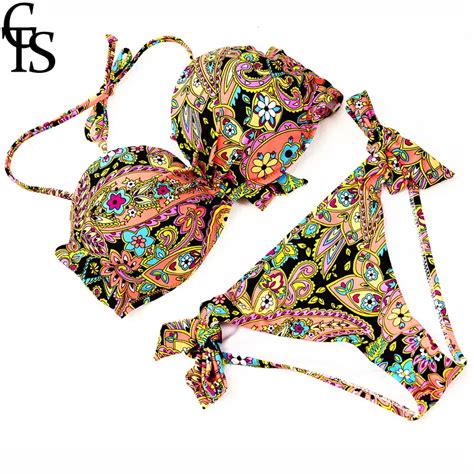 Cts Backless Bow Tie Up Biquini Sexy Women Bikini Swimwear Printed