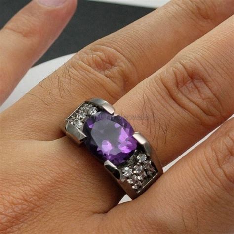 Natural Amethyst Ring For Men In Sterling Silver Black Etsy