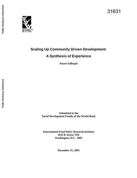 Pdf Scaling Up Community Driven Development A Synthesis Of