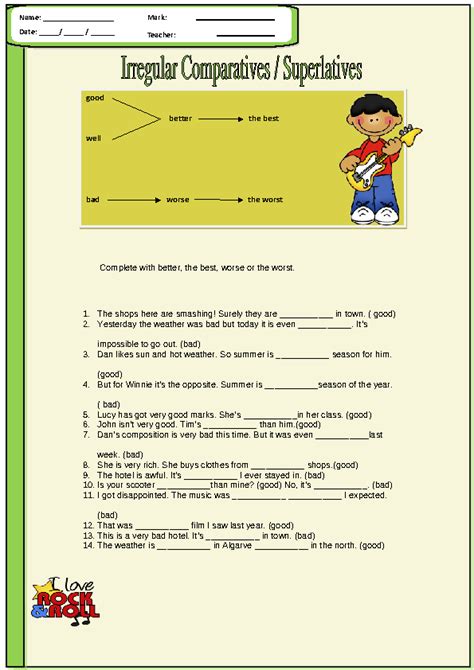 Irregular Comparatives And Superlatives Worksheet