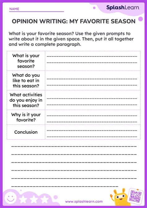 Opinion Writing My Favorite Season Worksheet Printable English Sheet