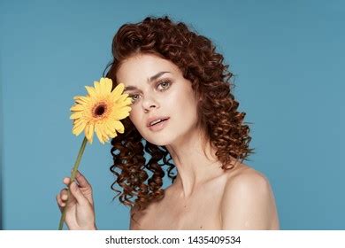 Pretty Woman Curly Hair Naked Shoulders Stock Photo 1436306252