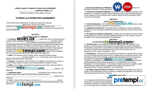 Florida Multi Member LLC Operating Agreement Word Example Fully