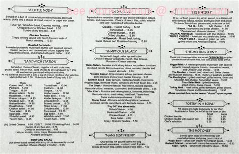 Menu at Weiss Deli restaurant, Henderson